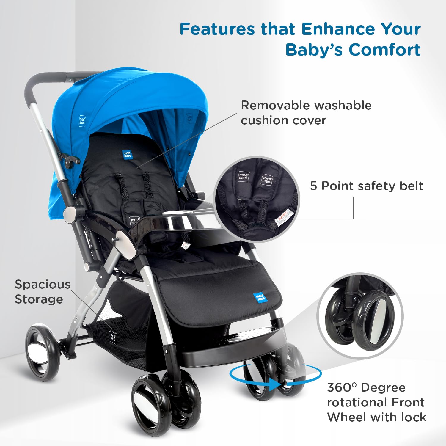 Usmile Toys Mee Mee baby pram, ideal for newborns and toddlers, with a spacious seat and sun canopy.
www.usmile.toys